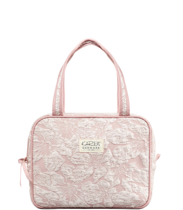 Karen stor toilettaske med hank i rosa brokade